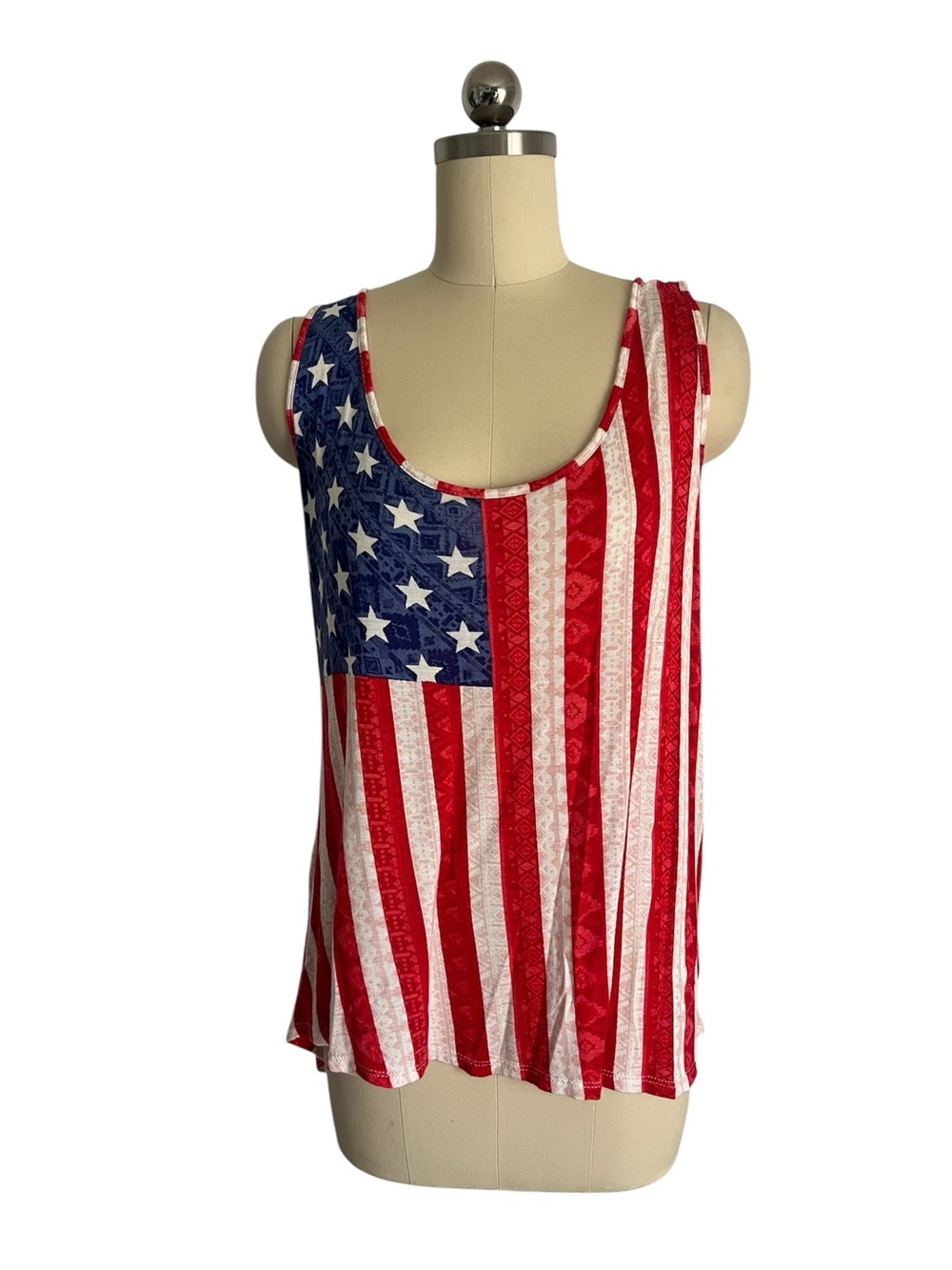 American Flag Tank Top USA Patriotic Sleeveless Lace Back Fourth of July Top